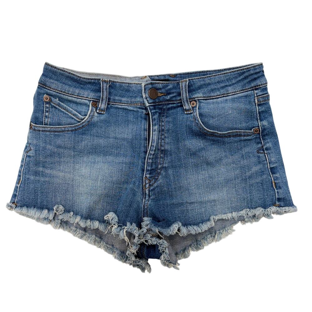 Volcom Stoney Jean Shorts Women's 27 Stretch Micro Fit Mid Rise Denim Cut Off